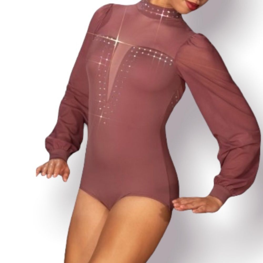 WEISSMAN Ivy Sky Dance Costume illusion mauve Swarovski MT12008 leotard XSA adul
